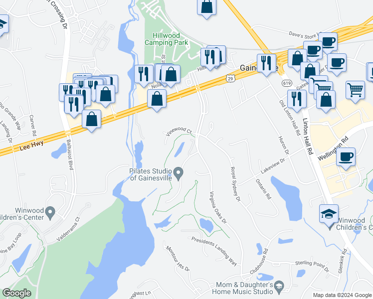 map of restaurants, bars, coffee shops, grocery stores, and more near 14428 Sedona Drive in Gainesville