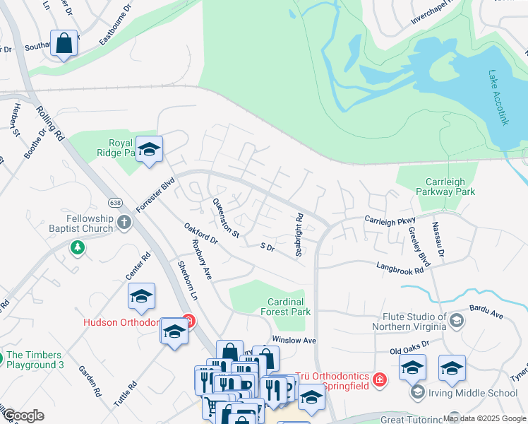 map of restaurants, bars, coffee shops, grocery stores, and more near 5929 Queenston Street in West Springfield