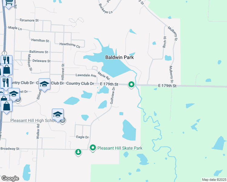 map of restaurants, bars, coffee shops, grocery stores, and more near 410 Golfview Drive in Pleasant Hill