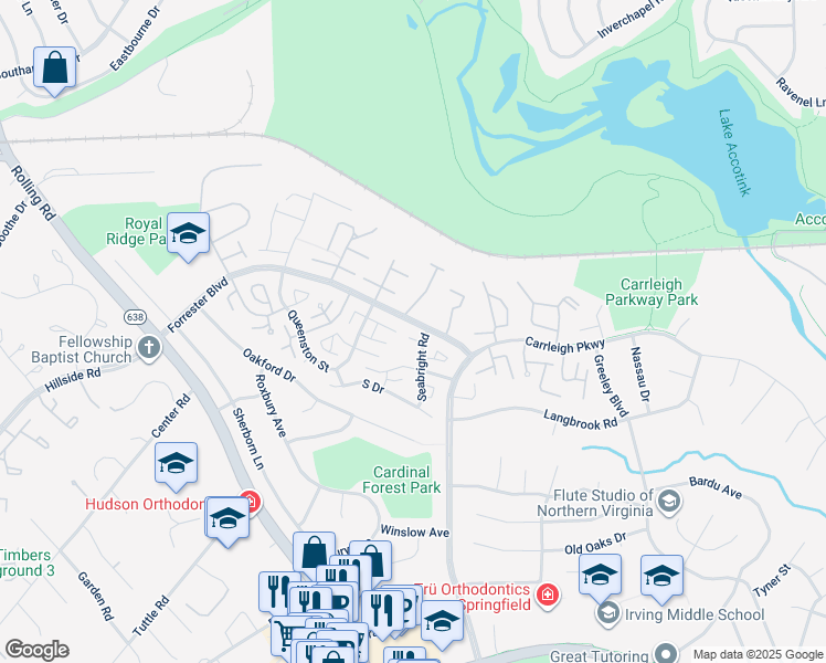 map of restaurants, bars, coffee shops, grocery stores, and more near 8307 Forrester Boulevard in Springfield