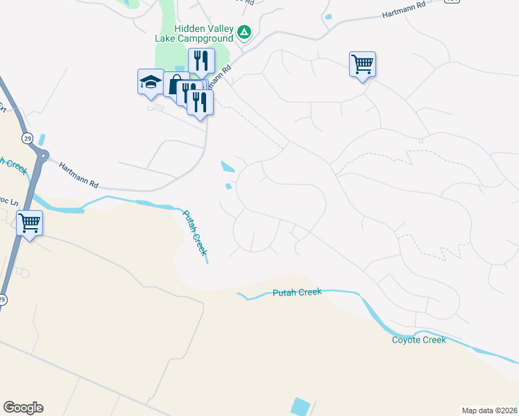 map of restaurants, bars, coffee shops, grocery stores, and more near 19474 Mountain Meadow South in Hidden Valley Lake
