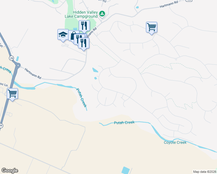 map of restaurants, bars, coffee shops, grocery stores, and more near 19474 Mountain Meadow South in Hidden Valley Lake