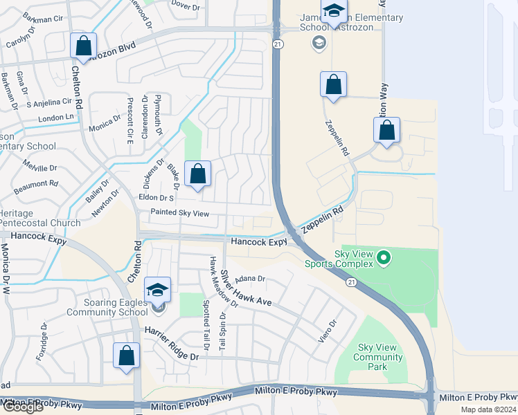 map of restaurants, bars, coffee shops, grocery stores, and more near 5245 Eldon Drive South in Colorado Springs