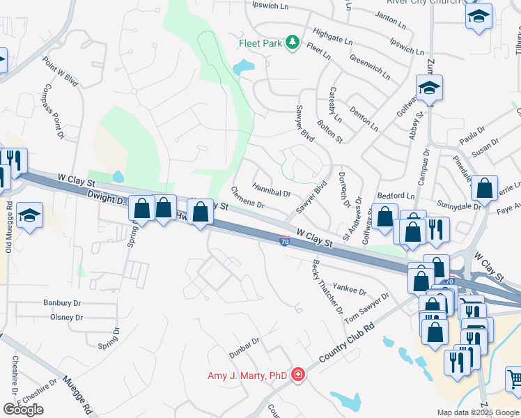 map of restaurants, bars, coffee shops, grocery stores, and more near 3325 Clemens Drive in Saint Charles