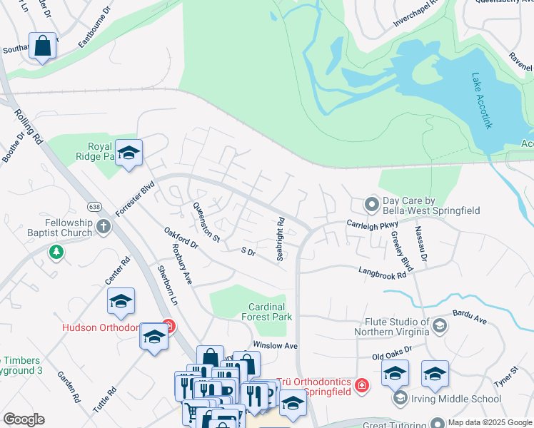 map of restaurants, bars, coffee shops, grocery stores, and more near 8315 Forrester Boulevard in Springfield