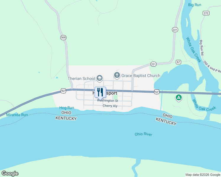 map of restaurants, bars, coffee shops, grocery stores, and more near in Higginsport