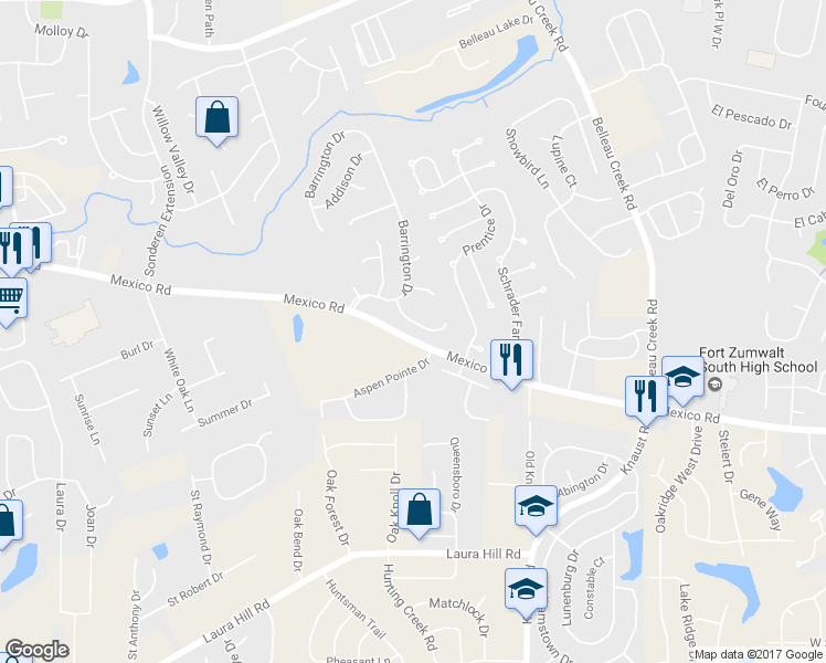 map of restaurants, bars, coffee shops, grocery stores, and more near 12 Dorchester Court in St. Peters