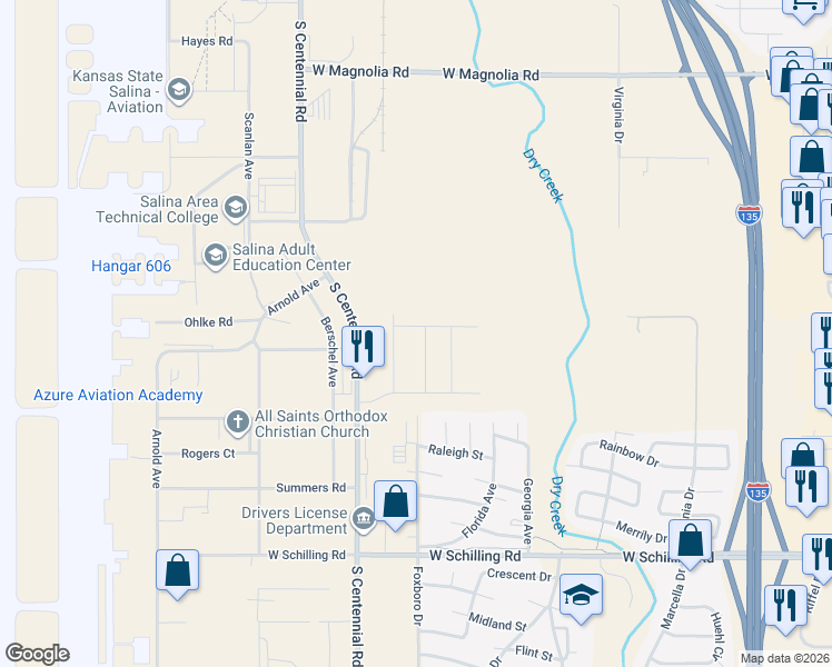 map of restaurants, bars, coffee shops, grocery stores, and more near 2723 Tim Rogers Lane in Salina