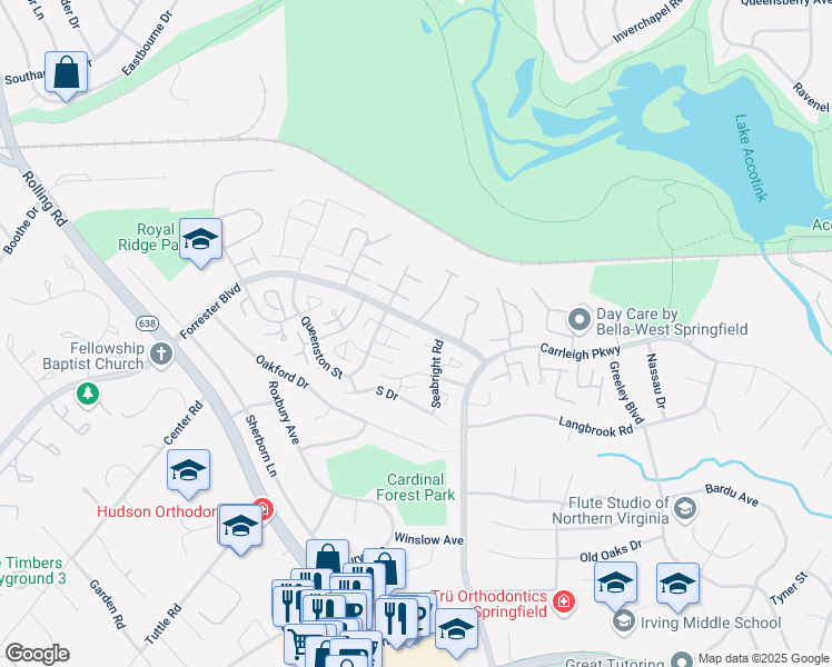 map of restaurants, bars, coffee shops, grocery stores, and more near 8315 Forrester Boulevard in Springfield