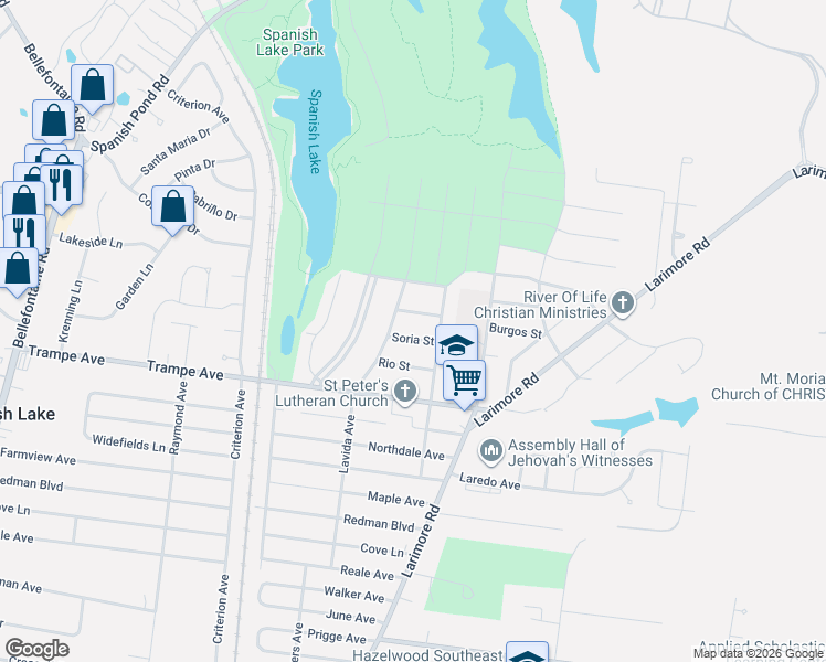 map of restaurants, bars, coffee shops, grocery stores, and more near 1114 Soria Street in St. Louis