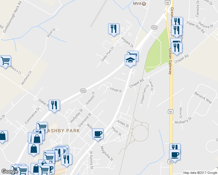 map of restaurants, bars, coffee shops, grocery stores, and more near 10 Village Street in Easton