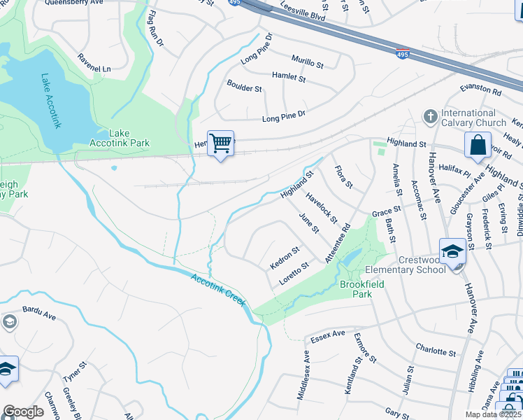 map of restaurants, bars, coffee shops, grocery stores, and more near 7606 Highland Street in Springfield