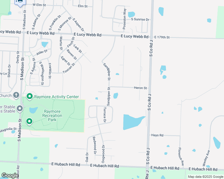 map of restaurants, bars, coffee shops, grocery stores, and more near 601 Heron Street in Raymore