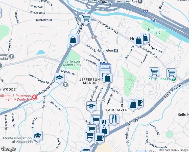 map of restaurants, bars, coffee shops, grocery stores, and more near 2720 Fort Drive in Alexandria