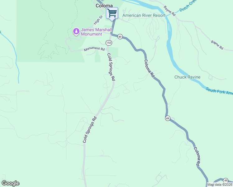 map of restaurants, bars, coffee shops, grocery stores, and more near 581 Cold Springs Road in Placerville