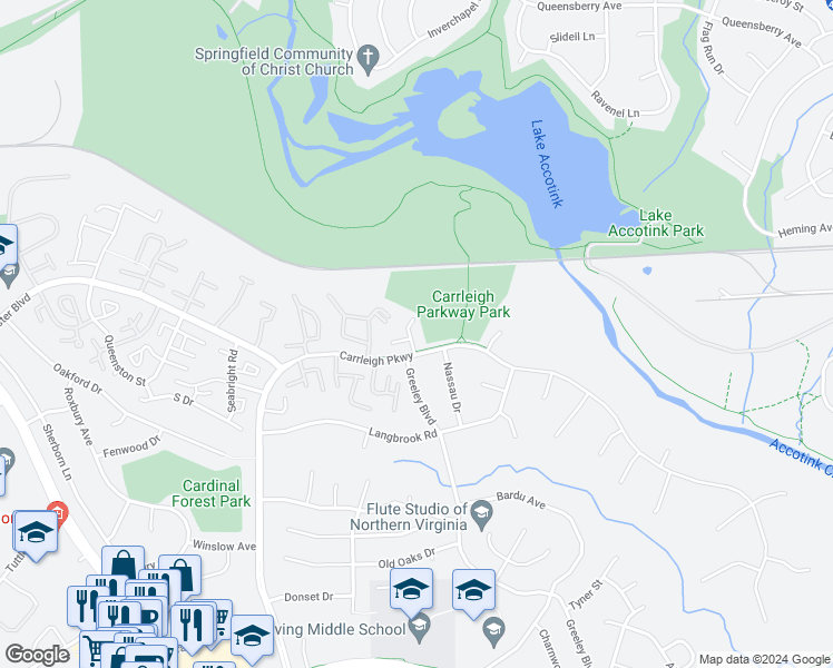 map of restaurants, bars, coffee shops, grocery stores, and more near 5925 Minutemen Road in West Springfield