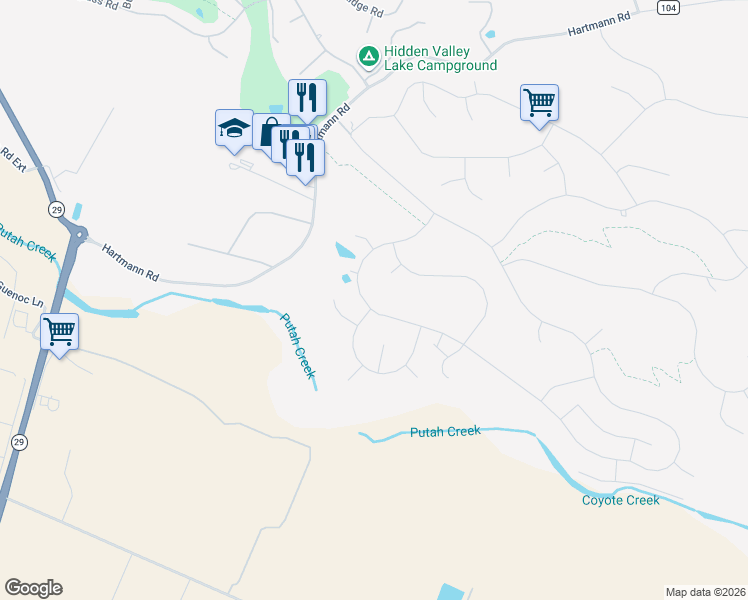 map of restaurants, bars, coffee shops, grocery stores, and more near 19455 Mountain Meadow South in Hidden Valley Lake