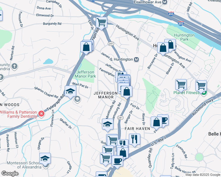 map of restaurants, bars, coffee shops, grocery stores, and more near 2722 Fort Drive in Alexandria