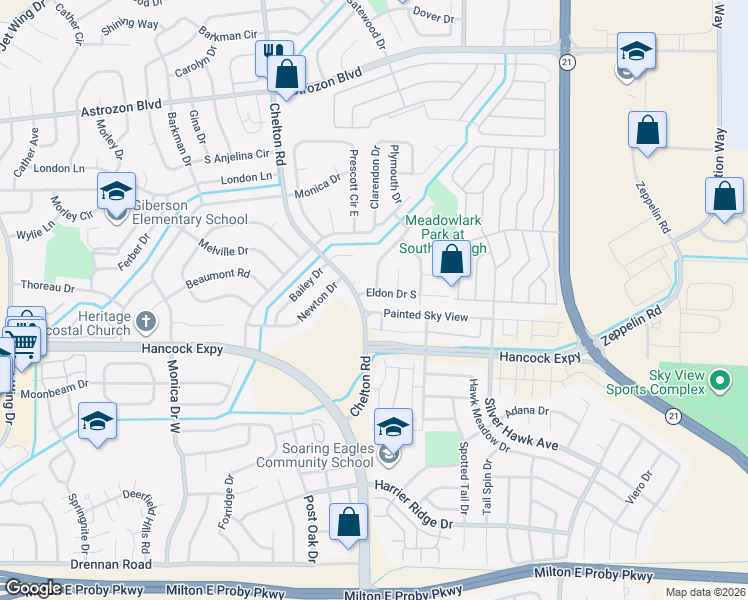 map of restaurants, bars, coffee shops, grocery stores, and more near 4707 Painted Sky View in Colorado Springs