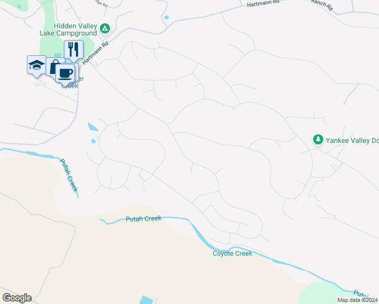 map of restaurants, bars, coffee shops, grocery stores, and more near 19650 Mountain Meadow North in Hidden Valley Lake