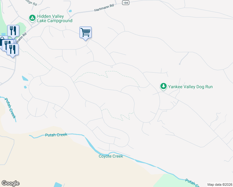 map of restaurants, bars, coffee shops, grocery stores, and more near 20860 Powder Horn Road in Hidden Valley Lake