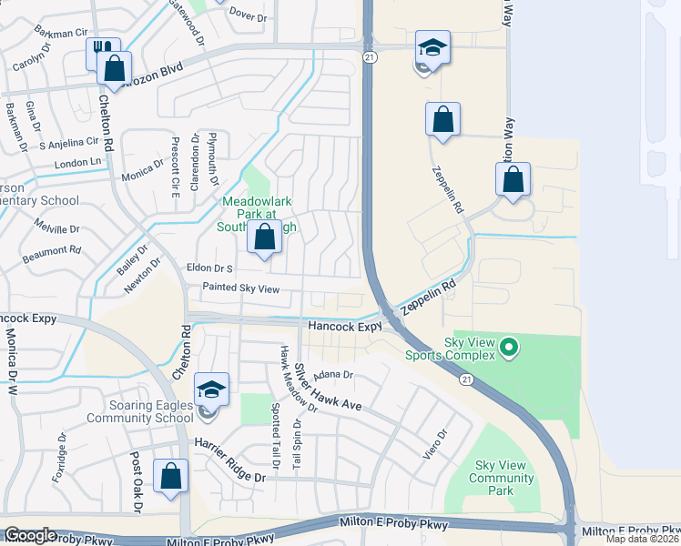map of restaurants, bars, coffee shops, grocery stores, and more near 5245 Eldon Drive South in Colorado Springs
