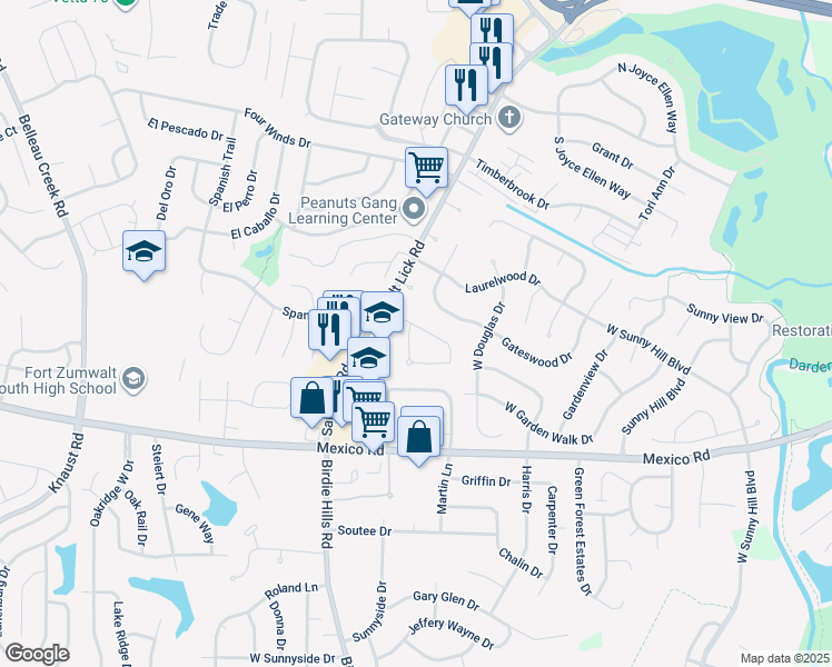 map of restaurants, bars, coffee shops, grocery stores, and more near 144 Calwood Drive in Saint Peters
