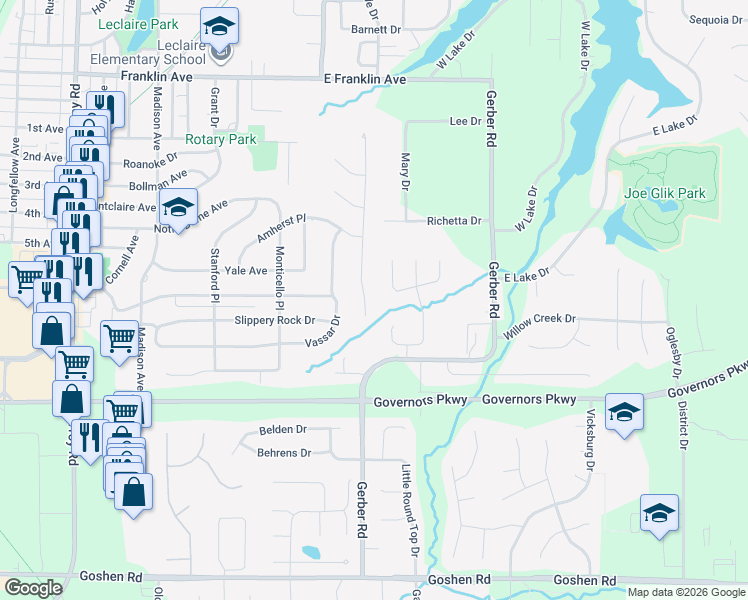 map of restaurants, bars, coffee shops, grocery stores, and more near 1944 Duke Street in Edwardsville
