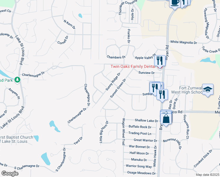 map of restaurants, bars, coffee shops, grocery stores, and more near 1162 Sunny Ridge Drive in O'Fallon