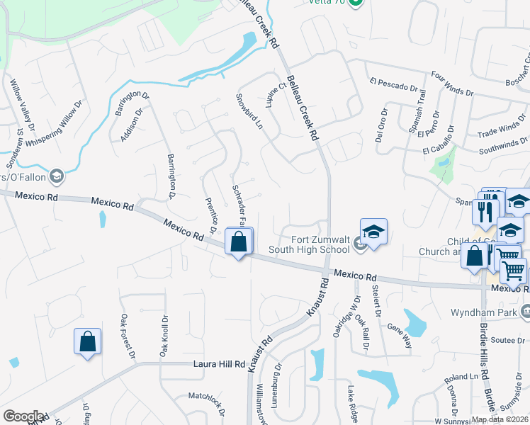map of restaurants, bars, coffee shops, grocery stores, and more near 1686 Coupru Court in St. Peters