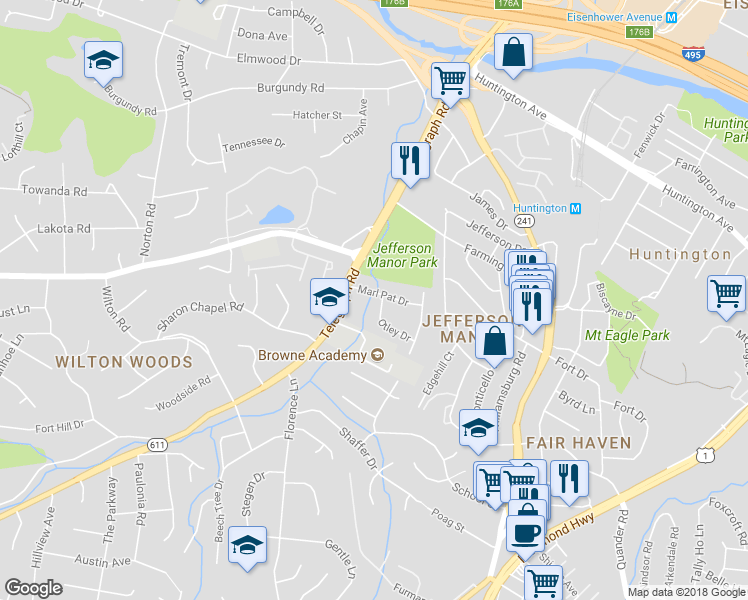 map of restaurants, bars, coffee shops, grocery stores, and more near 3103 Marl Pat Drive in Alexandria