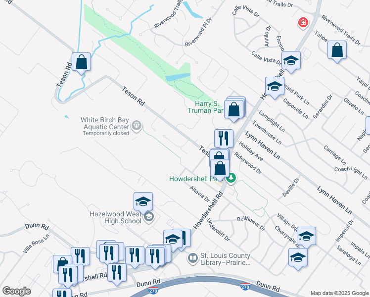map of restaurants, bars, coffee shops, grocery stores, and more near 1081 Teson Road in Hazelwood