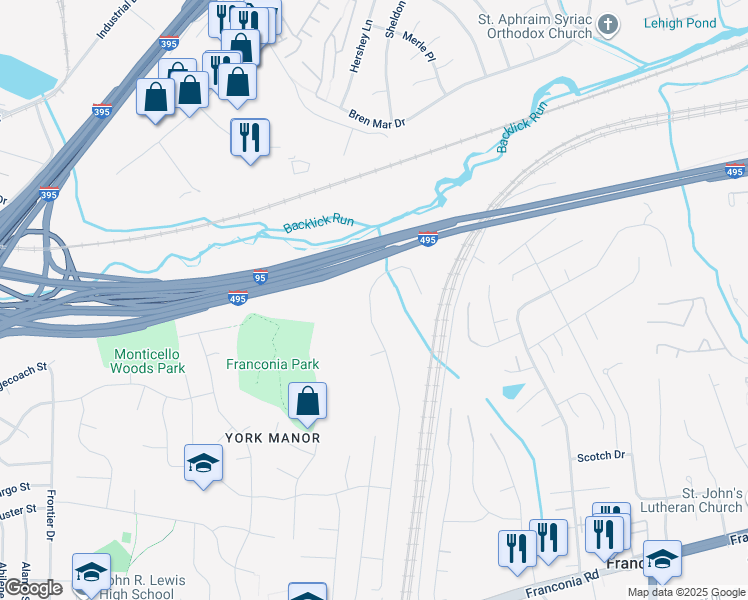 map of restaurants, bars, coffee shops, grocery stores, and more near 6067 Deer Ridge Trail in Springfield