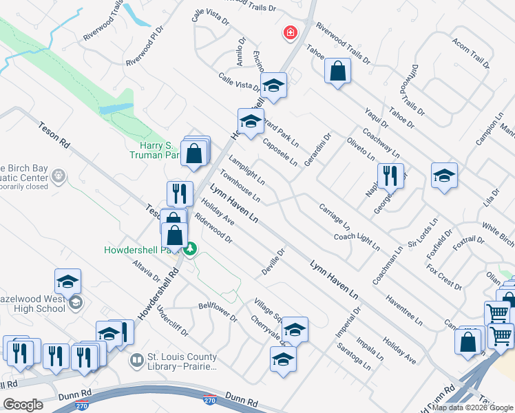 map of restaurants, bars, coffee shops, grocery stores, and more near 833 Townhouse Lane in Hazelwood