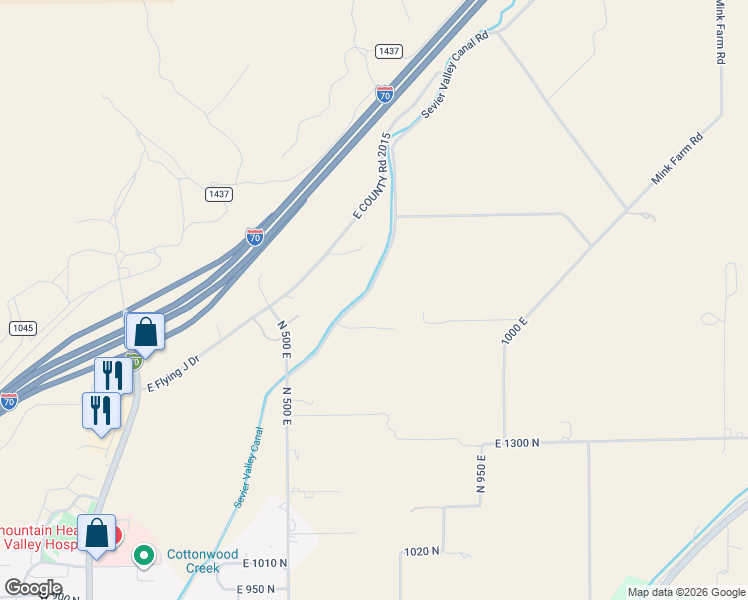 map of restaurants, bars, coffee shops, grocery stores, and more near 1632 Sevier Valley Canal Road in Richfield