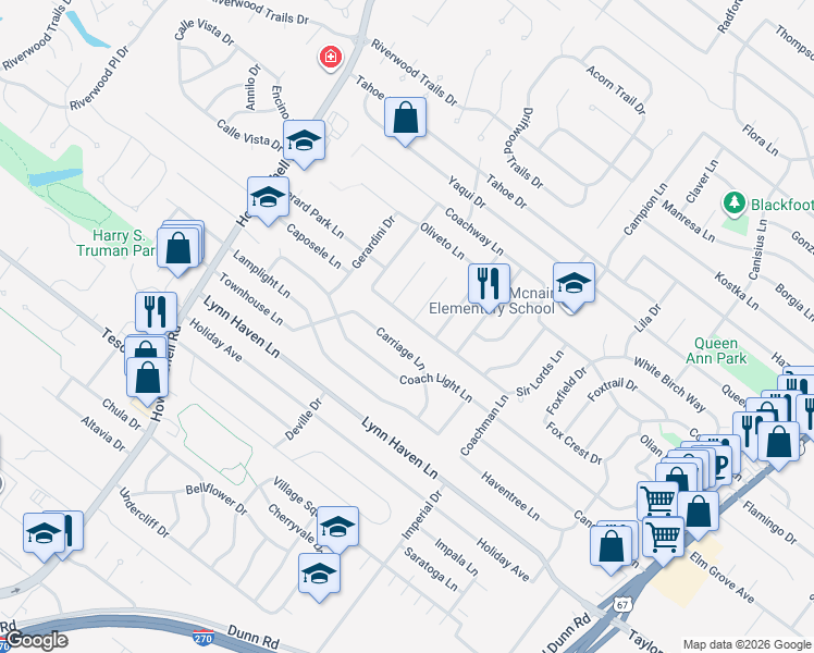 map of restaurants, bars, coffee shops, grocery stores, and more near 7314 Caione Court in Hazelwood