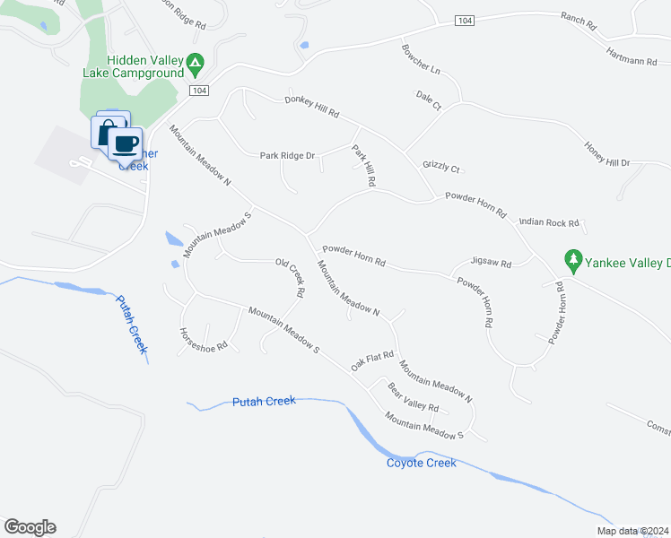 map of restaurants, bars, coffee shops, grocery stores, and more near 19614 Mountain Meadow North in Hidden Valley Lake