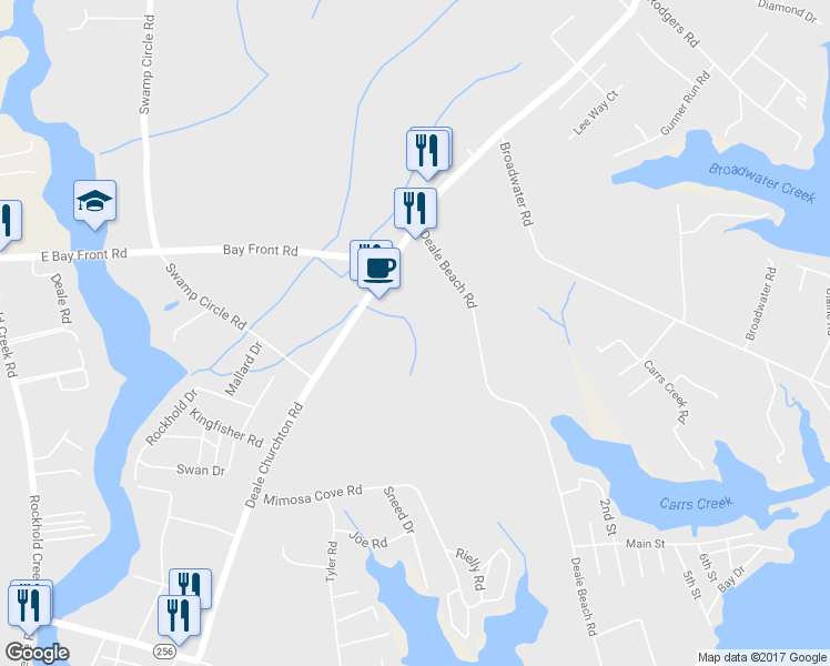 map of restaurants, bars, coffee shops, grocery stores, and more near 5840 Deale Churchton Road in Deale