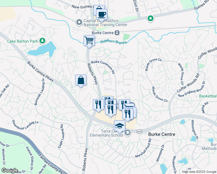 map of restaurants, bars, coffee shops, grocery stores, and more near 10212 Faire Commons Court in Burke