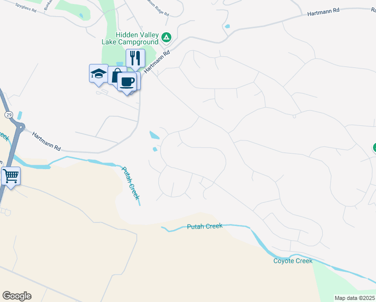 map of restaurants, bars, coffee shops, grocery stores, and more near 19405 Old Creek Road in Hidden Valley Lake