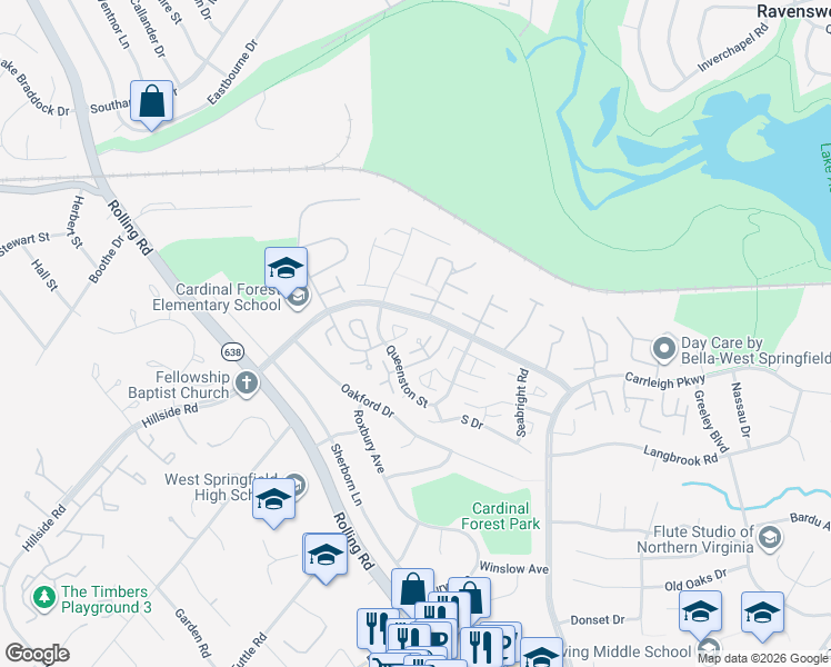 map of restaurants, bars, coffee shops, grocery stores, and more near 8422 Grenoble Court in West Springfield