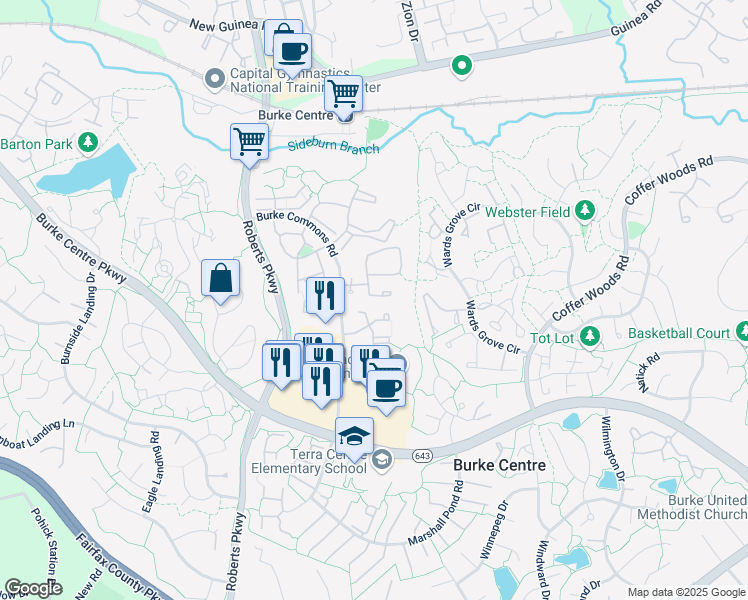 map of restaurants, bars, coffee shops, grocery stores, and more near 5842 Wye Oak Commons Court in Burke