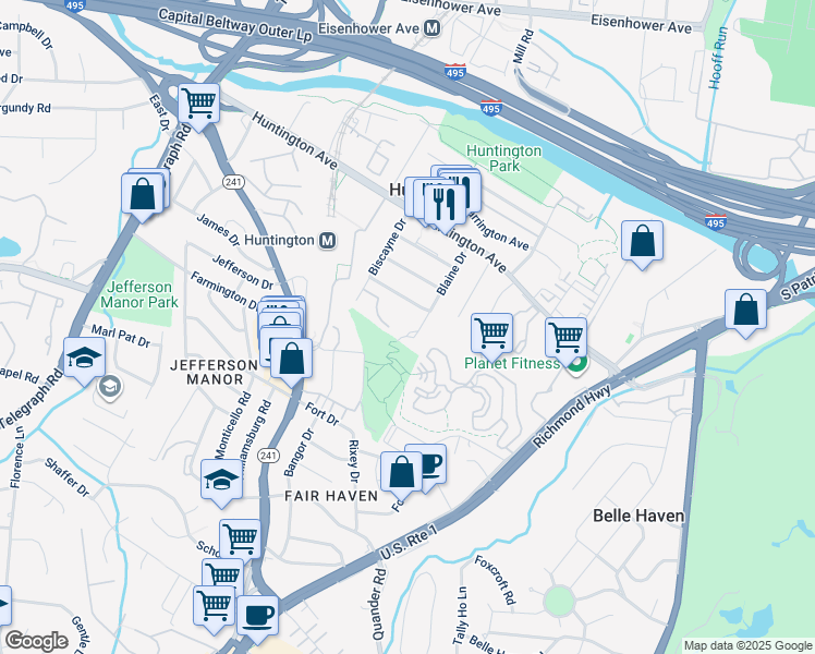map of restaurants, bars, coffee shops, grocery stores, and more near 5872 Blaine Drive in Alexandria
