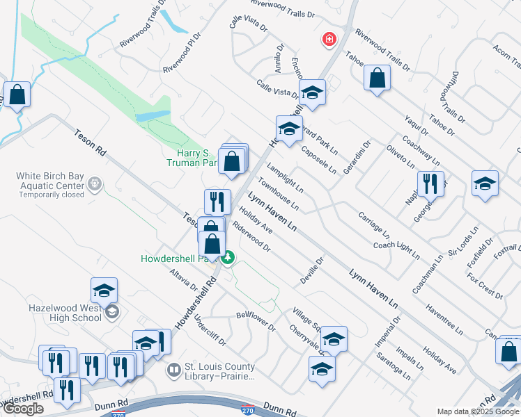 map of restaurants, bars, coffee shops, grocery stores, and more near 841 Lynn Haven Lane in Hazelwood