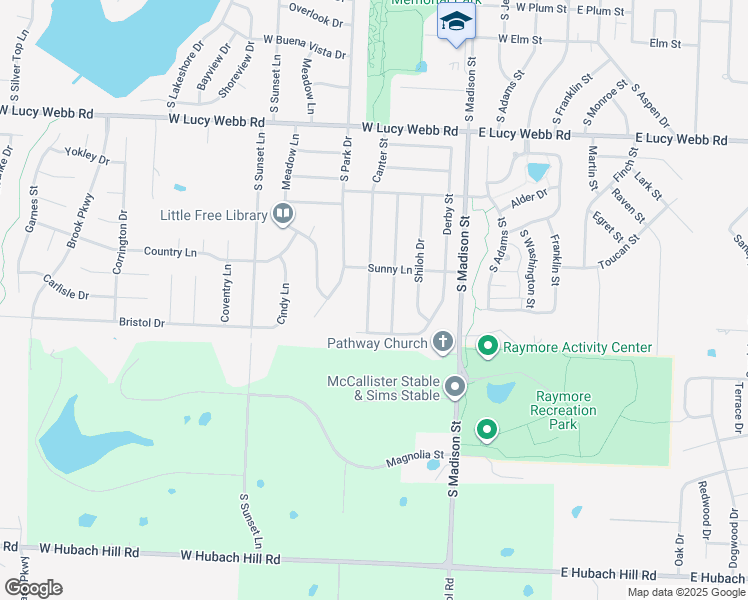 map of restaurants, bars, coffee shops, grocery stores, and more near 804 Furlong Drive in Raymore