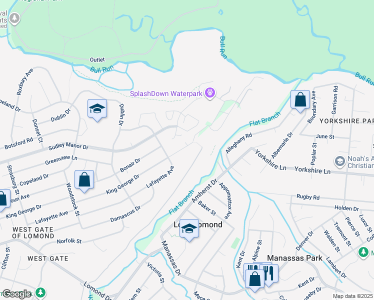 map of restaurants, bars, coffee shops, grocery stores, and more near 9329 King George Drive in Manassas