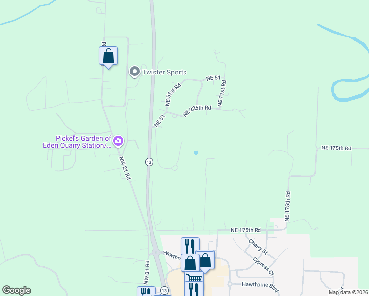 map of restaurants, bars, coffee shops, grocery stores, and more near 213 Northeast 51st Road in Warrensburg