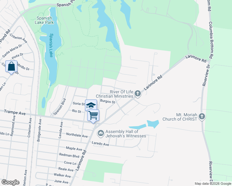 map of restaurants, bars, coffee shops, grocery stores, and more near 12132 Valencia Avenue in St. Louis