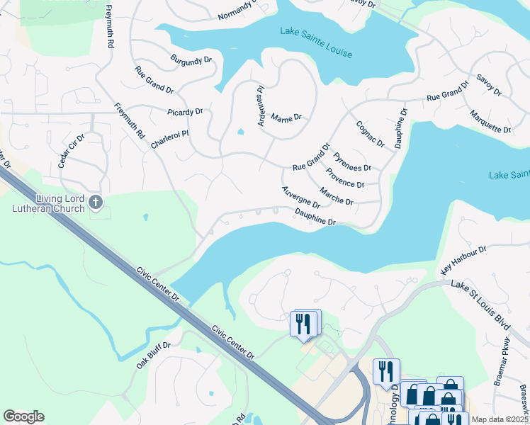 map of restaurants, bars, coffee shops, grocery stores, and more near 88 Chalet Court in Lake Saint Louis