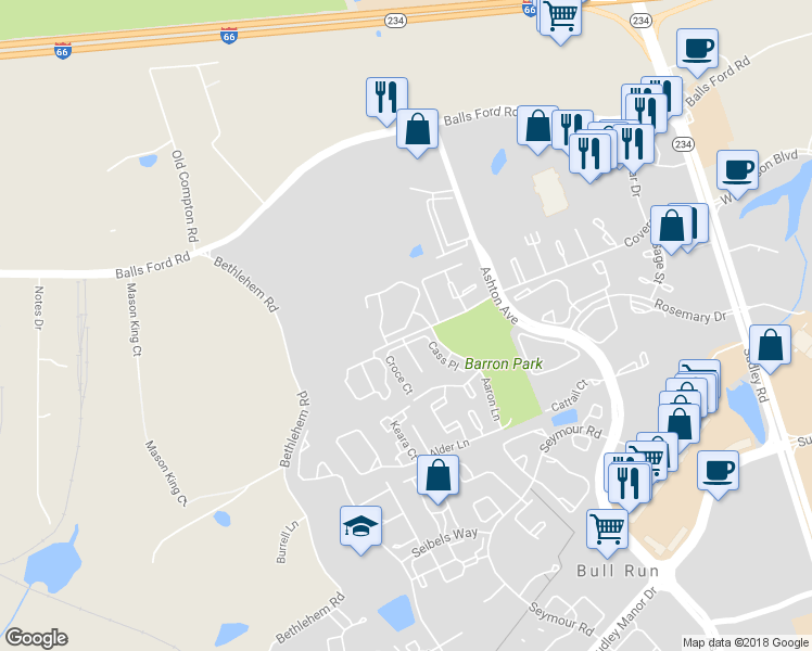 map of restaurants, bars, coffee shops, grocery stores, and more near 11989 Coverstone Hill Circle in Manassas